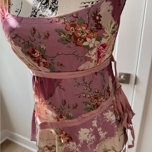 New Cider Top Woman’s Small Rose Floral Sleeveless Blouse With Ties